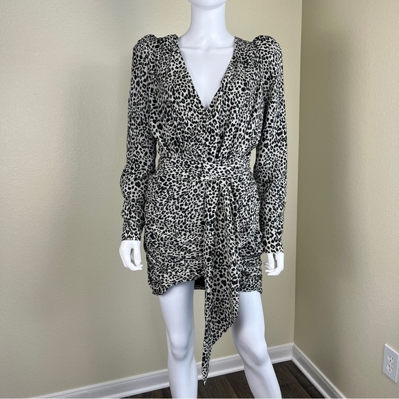 House of CB Women’s Size M Sandy Ruched Puff Sleeve Leopard Print Mini Dress - Picture 15 of 15
